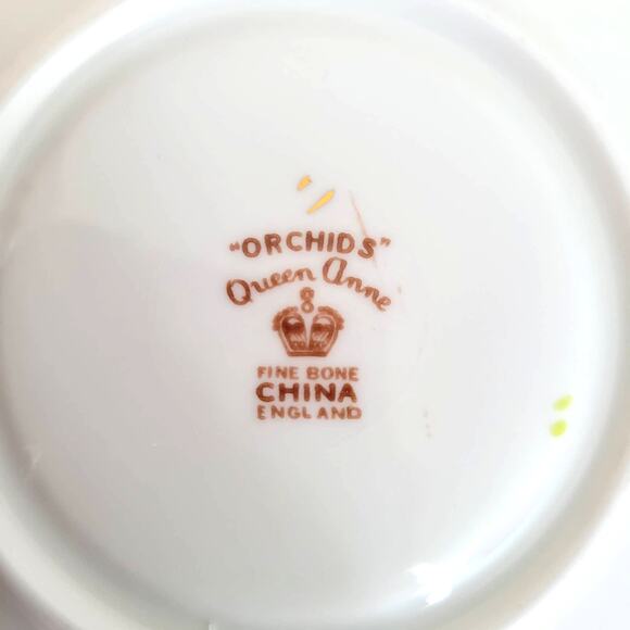 Vintage Queen Ann Teacup Saucer Orchids Pink Yellow Bone China Cottagecore - Picture 7 of 10